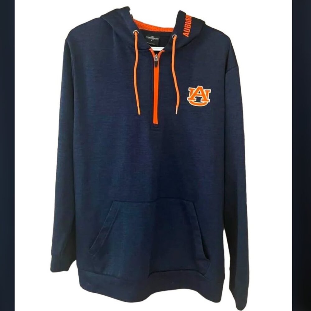 AUBURN TIGERS AU Colosseum Navy Quarter Zip Hooded Pullover Men's size L